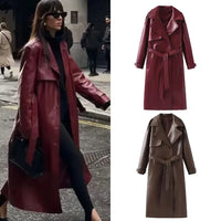 Burgundy Retro  Leather Coat
