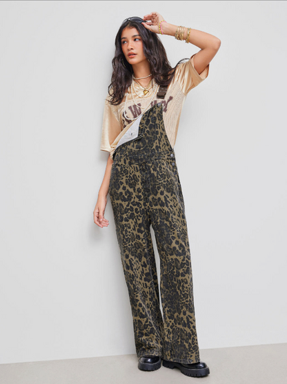Leopard Suspenders Jeans Women