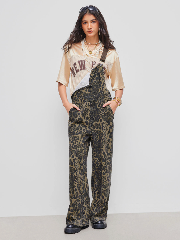 Leopard Suspenders Jeans Women