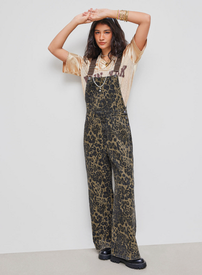Leopard Suspenders Jeans Women