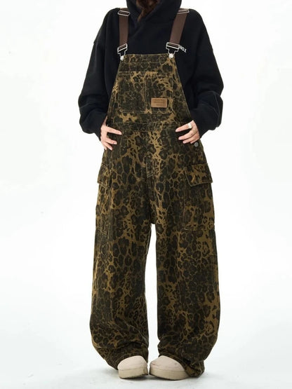 Leopard Suspenders Jeans Women