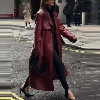 Burgundy Retro  Leather Coat