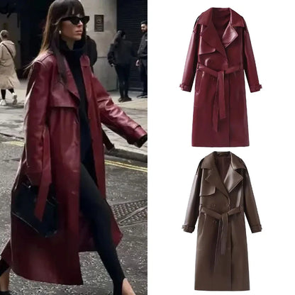 Burgundy Retro  Leather Coat