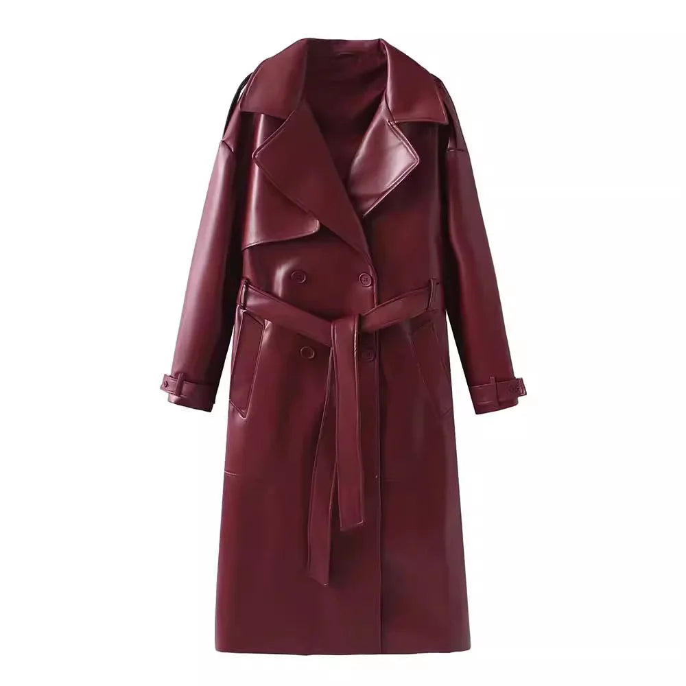 Burgundy Retro  Leather Coat