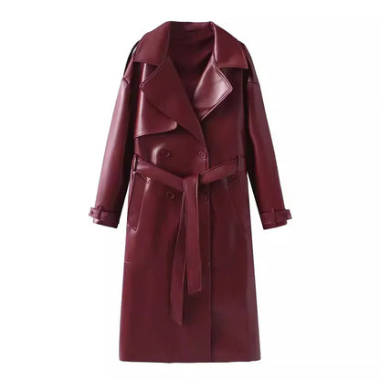 Burgundy Retro  Leather Coat