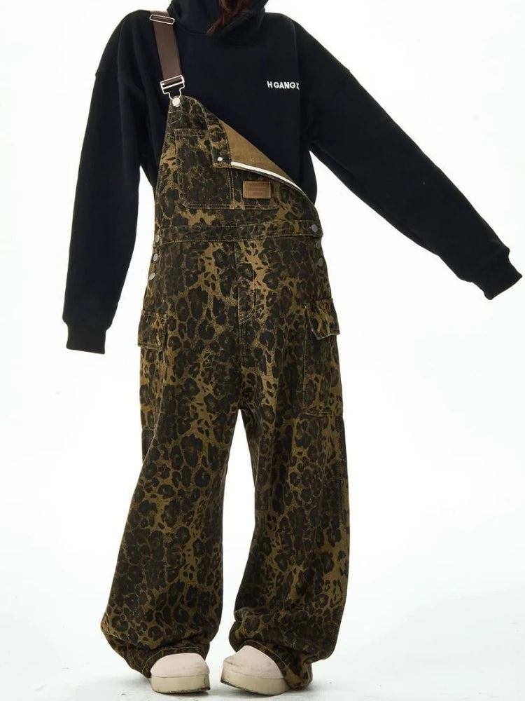 Leopard Suspenders Jeans Women