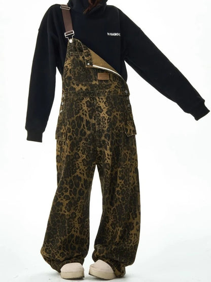 Leopard Suspenders Jeans Women