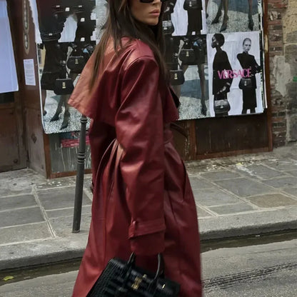 Burgundy Retro  Leather Coat