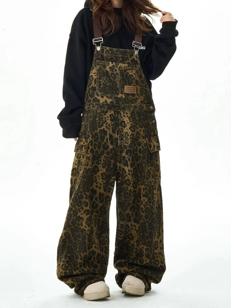 Leopard Suspenders Jeans Women