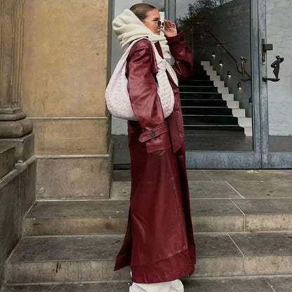 Burgundy Retro  Leather Coat