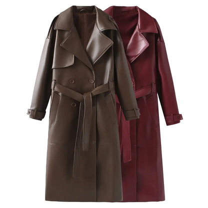 Burgundy Retro  Leather Coat